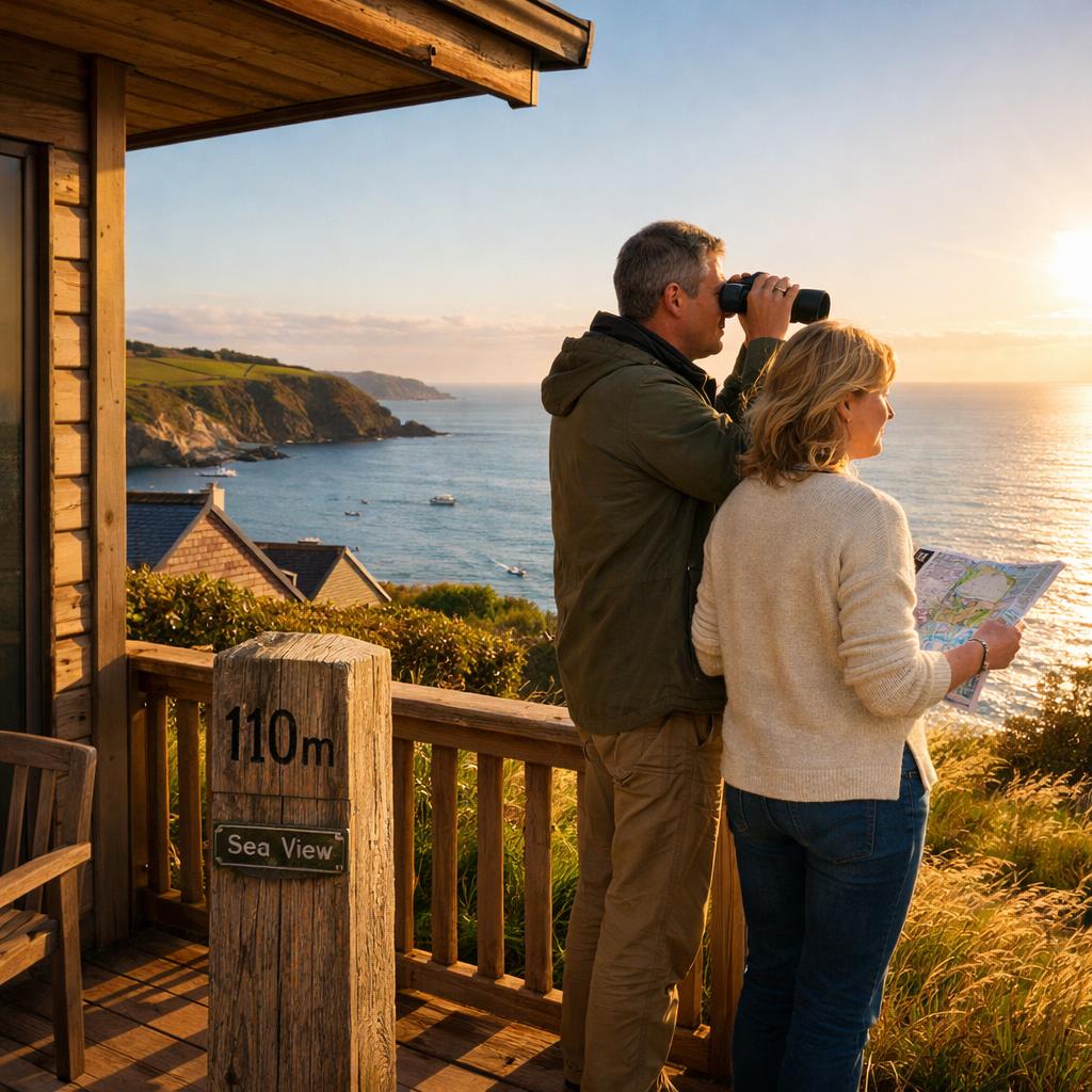 Sea-view lodge in Cornwall with partial coastline view