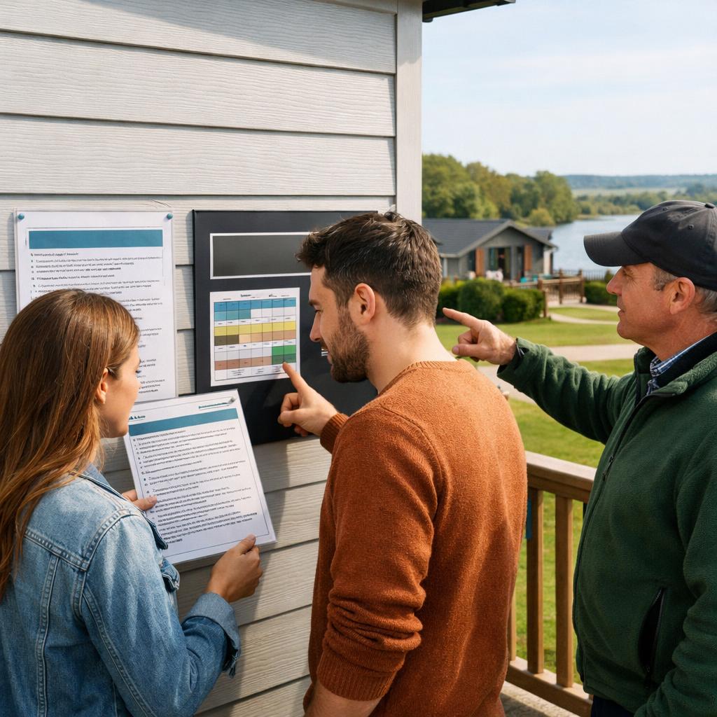 Couple checking holiday park rules board