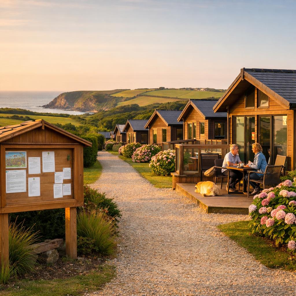 Timber lodges and clubhouse at Cornwall lodge park