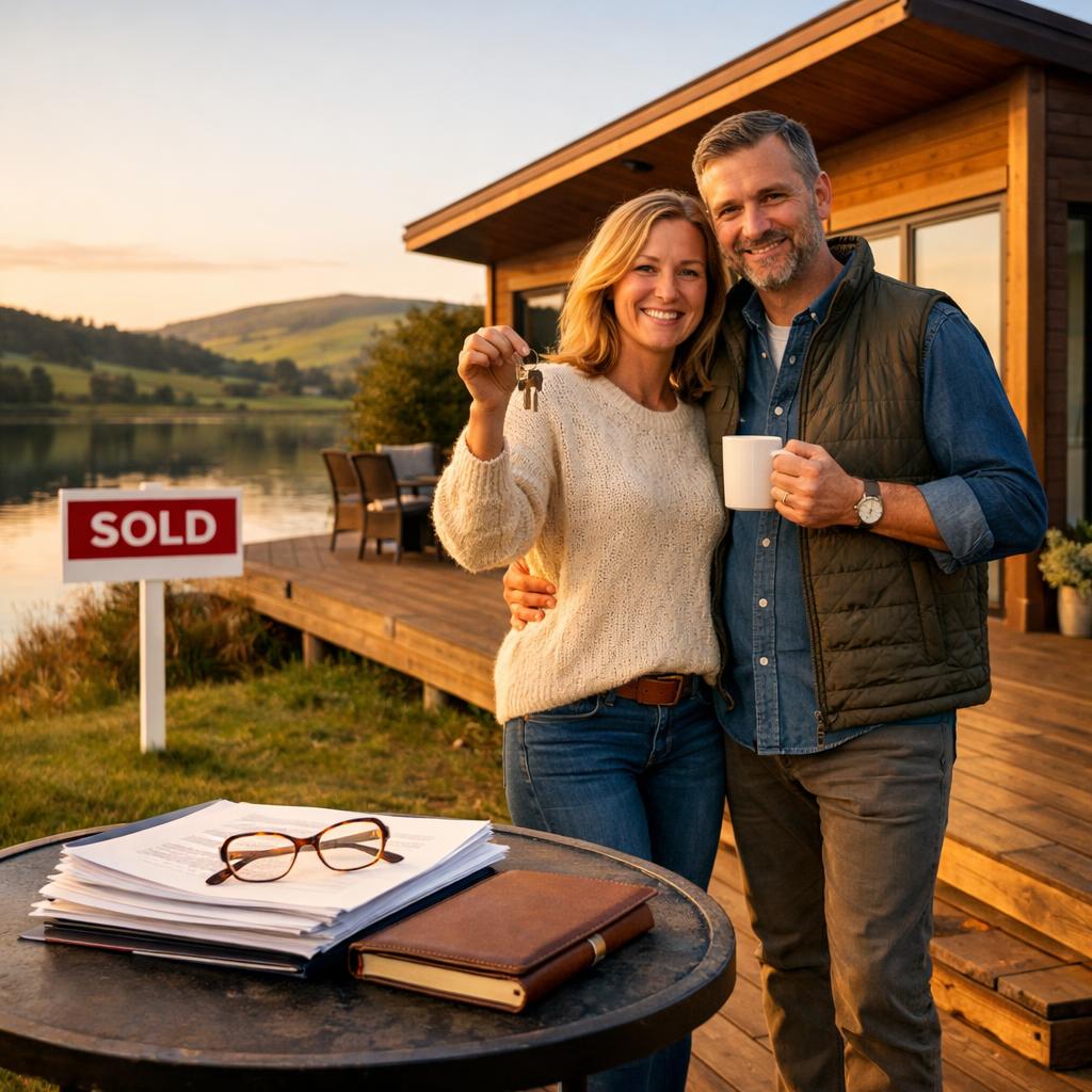 Couple with keys at UK lodge, legal papers visible