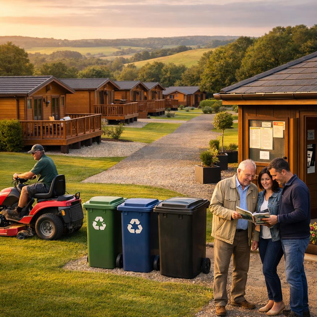 UK lodge park reception, lodges, groundskeeper, price sign