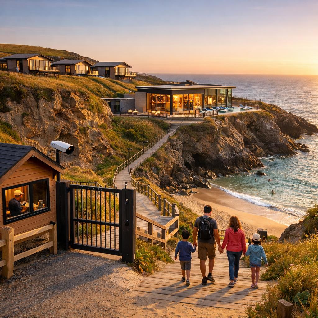 Coastal lodge park with spa, beach access, security