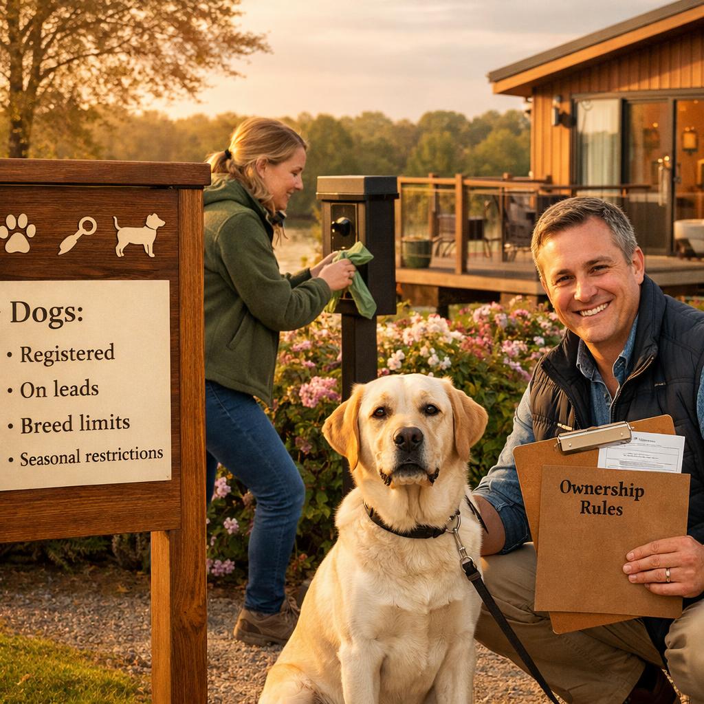 Luxury lodge dog-friendly park rules sign UK
