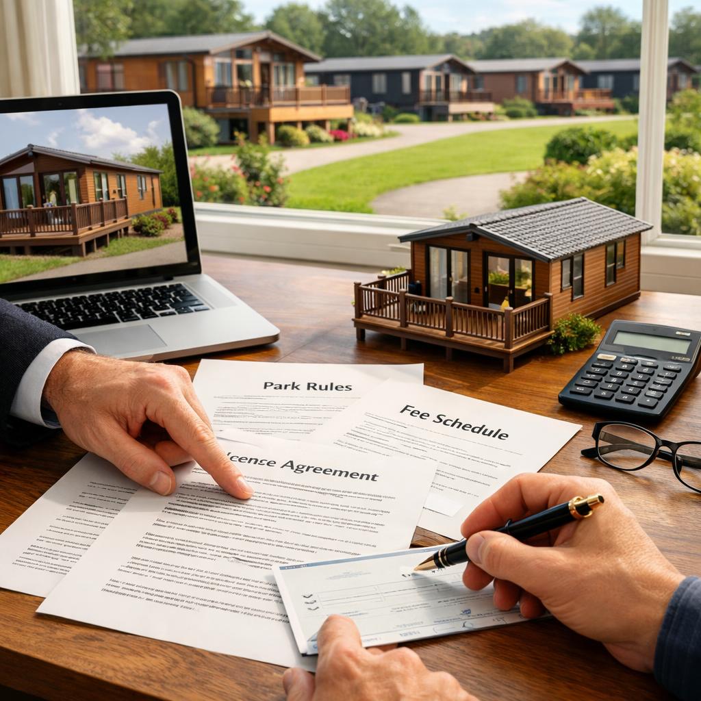 Solicitor and buyer reviewing lodge licence documents