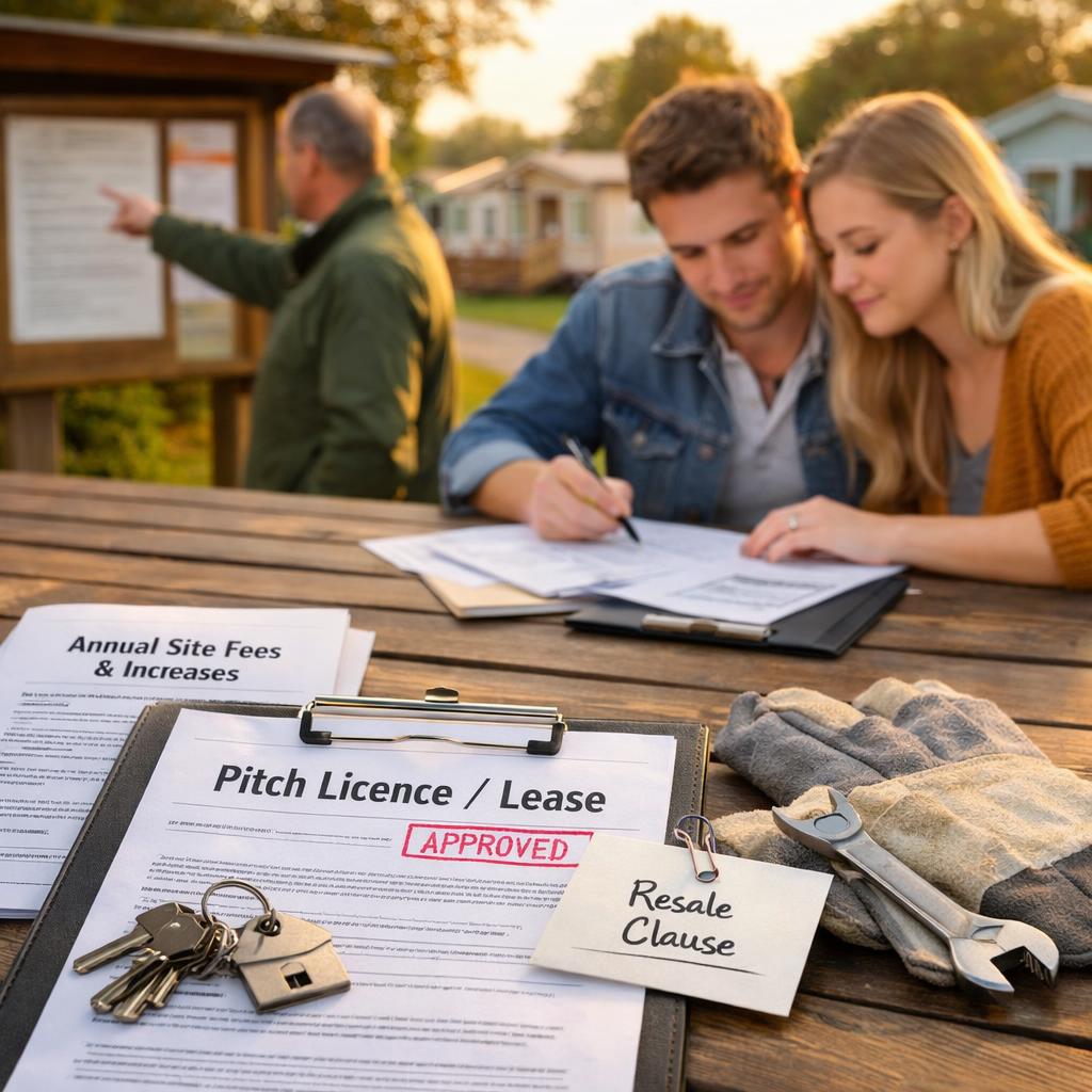 Couple reviewing holiday home lease and checklist