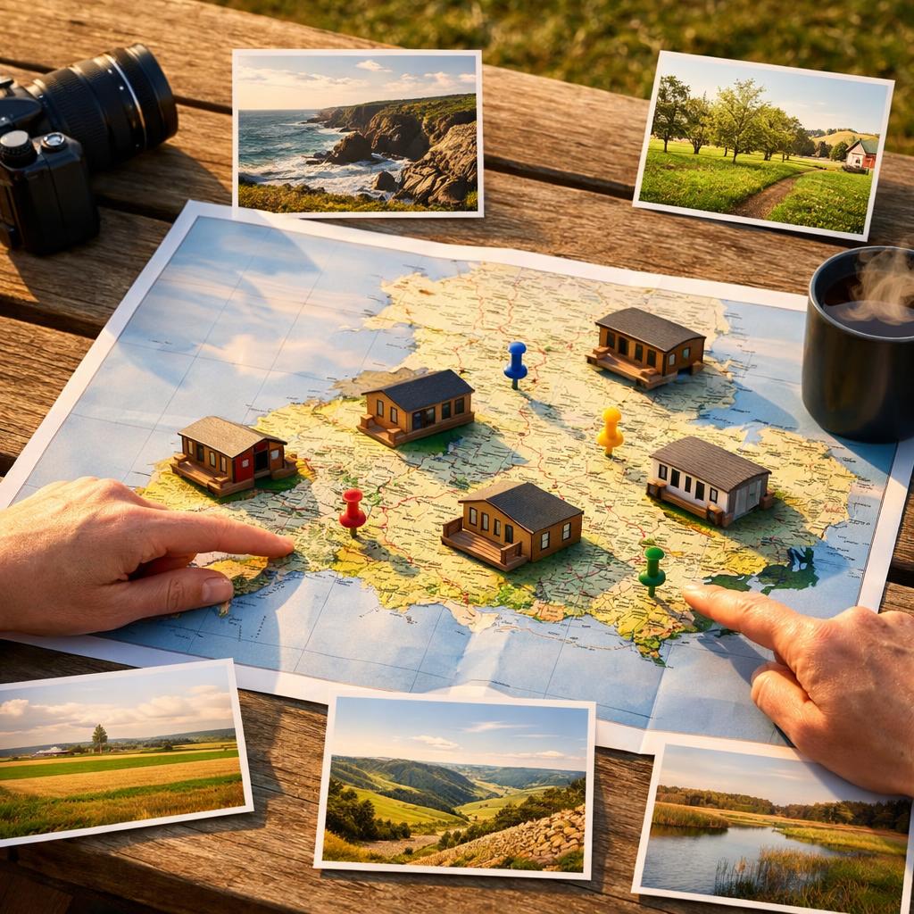 County map with model lodges marking multiple counties