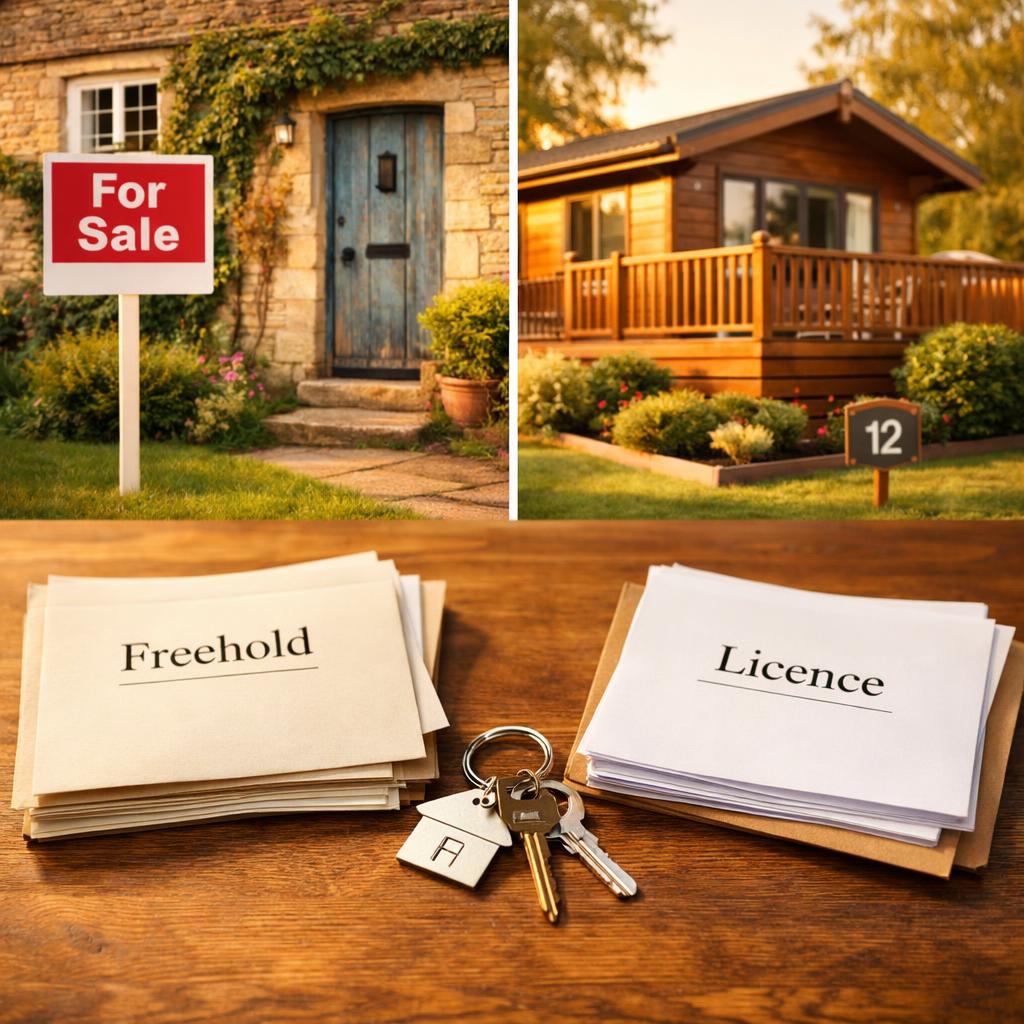 Stone cottage and park lodge with sales documents