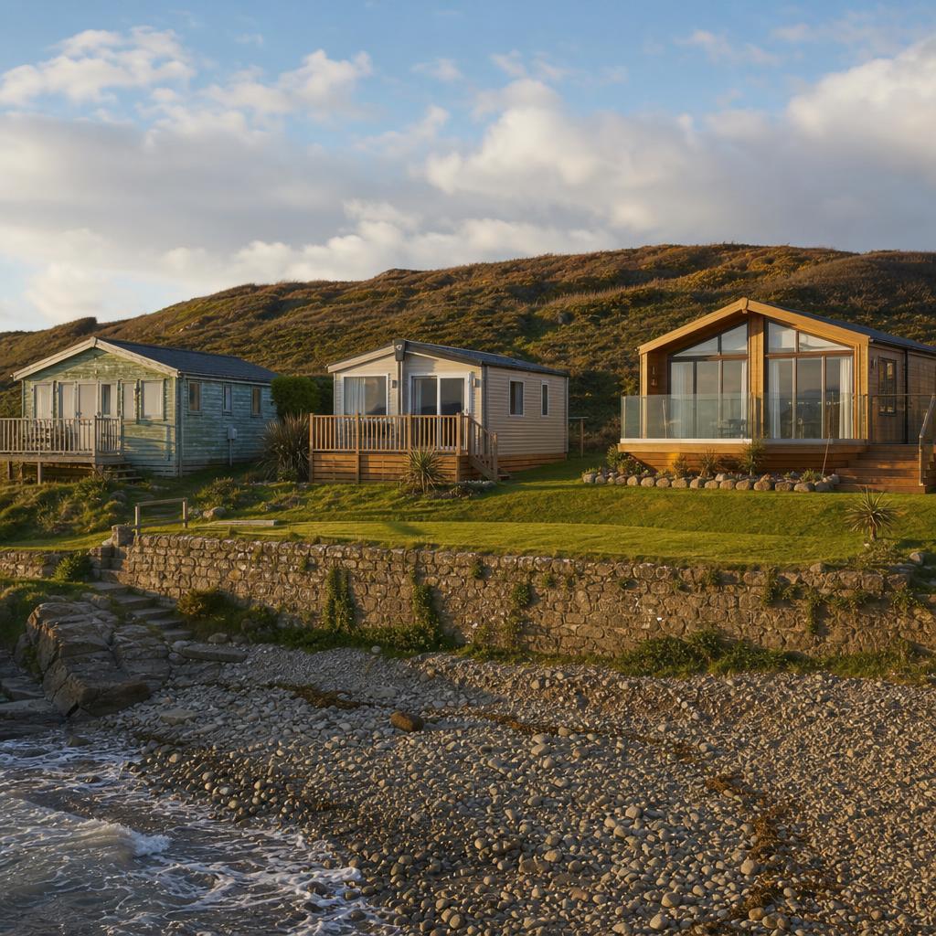 Three lodges on a Cornish coastal holiday park.