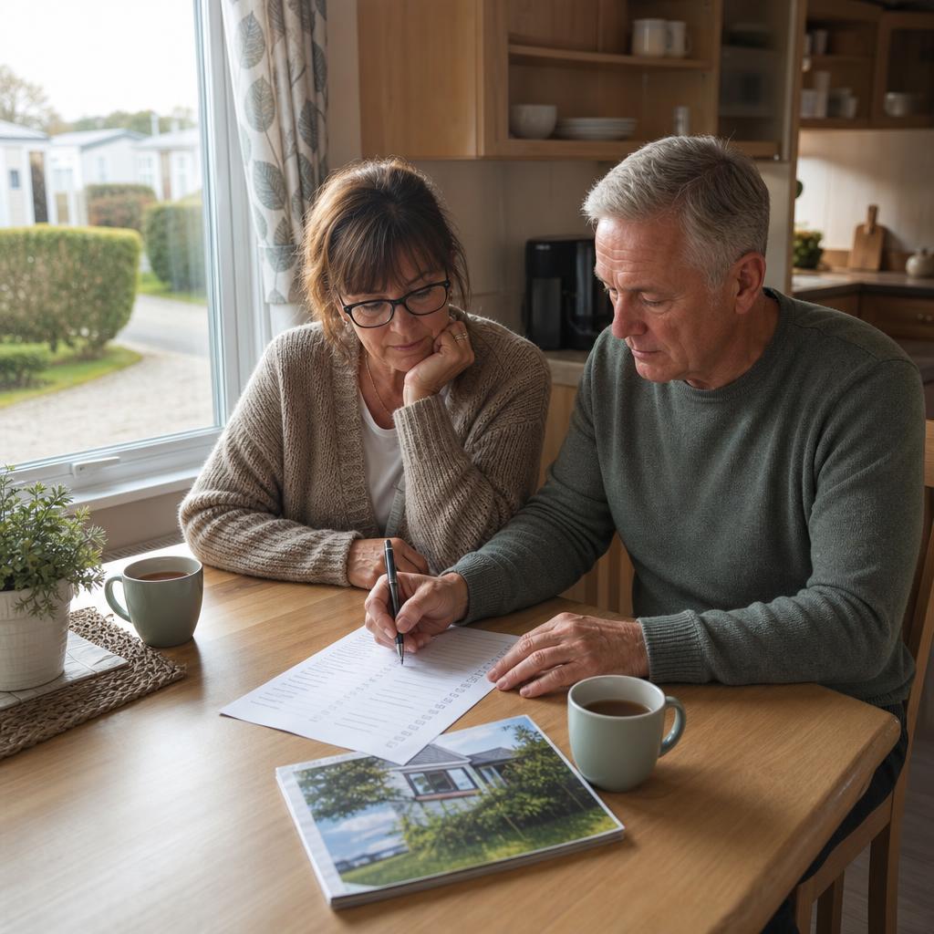 Couple reviewing a checklist in a park home kitchen
