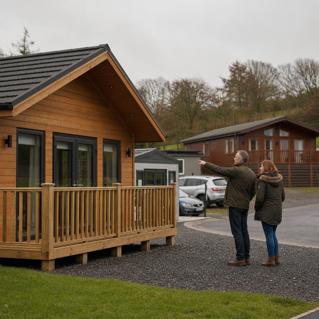 Timber cabin and lodge at a UK holiday park