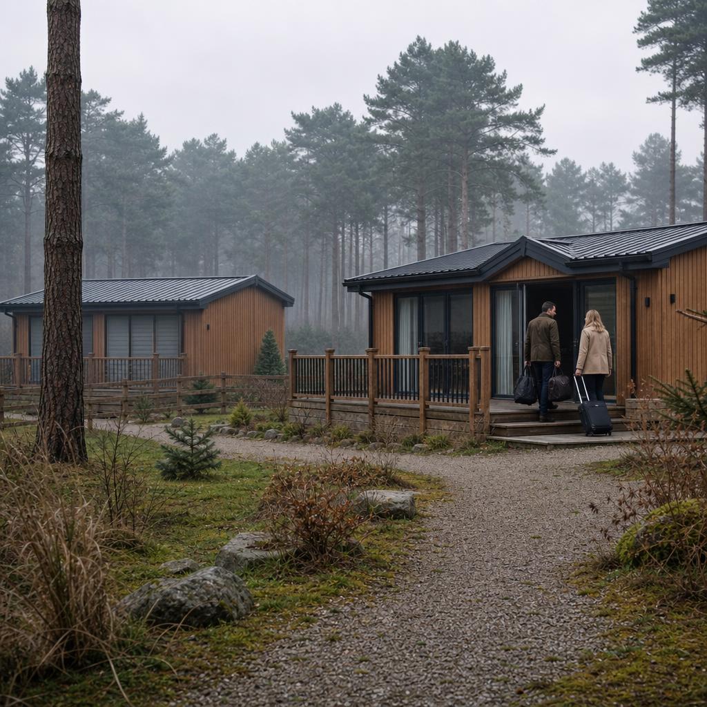 Holiday lodge and occupied park home in rural park