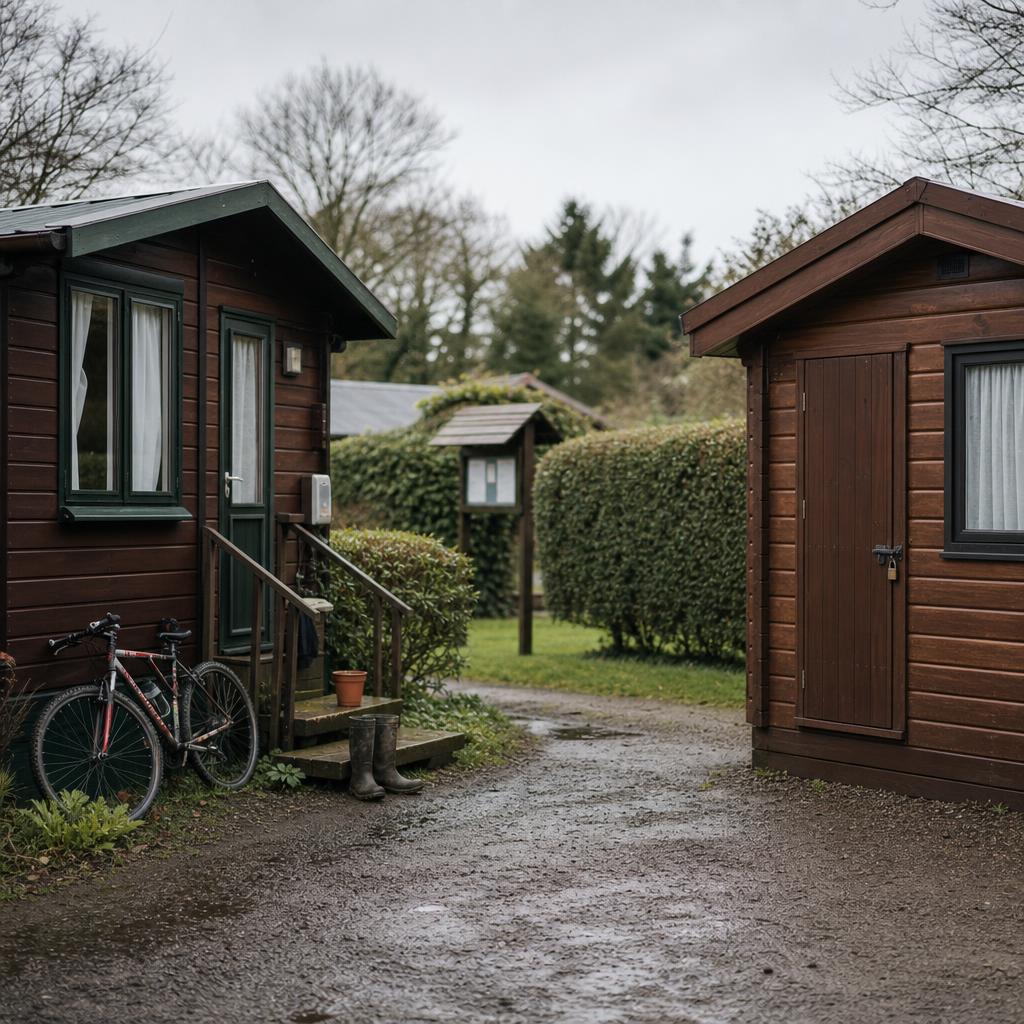 Two timber lodges on a UK park, one lived-in